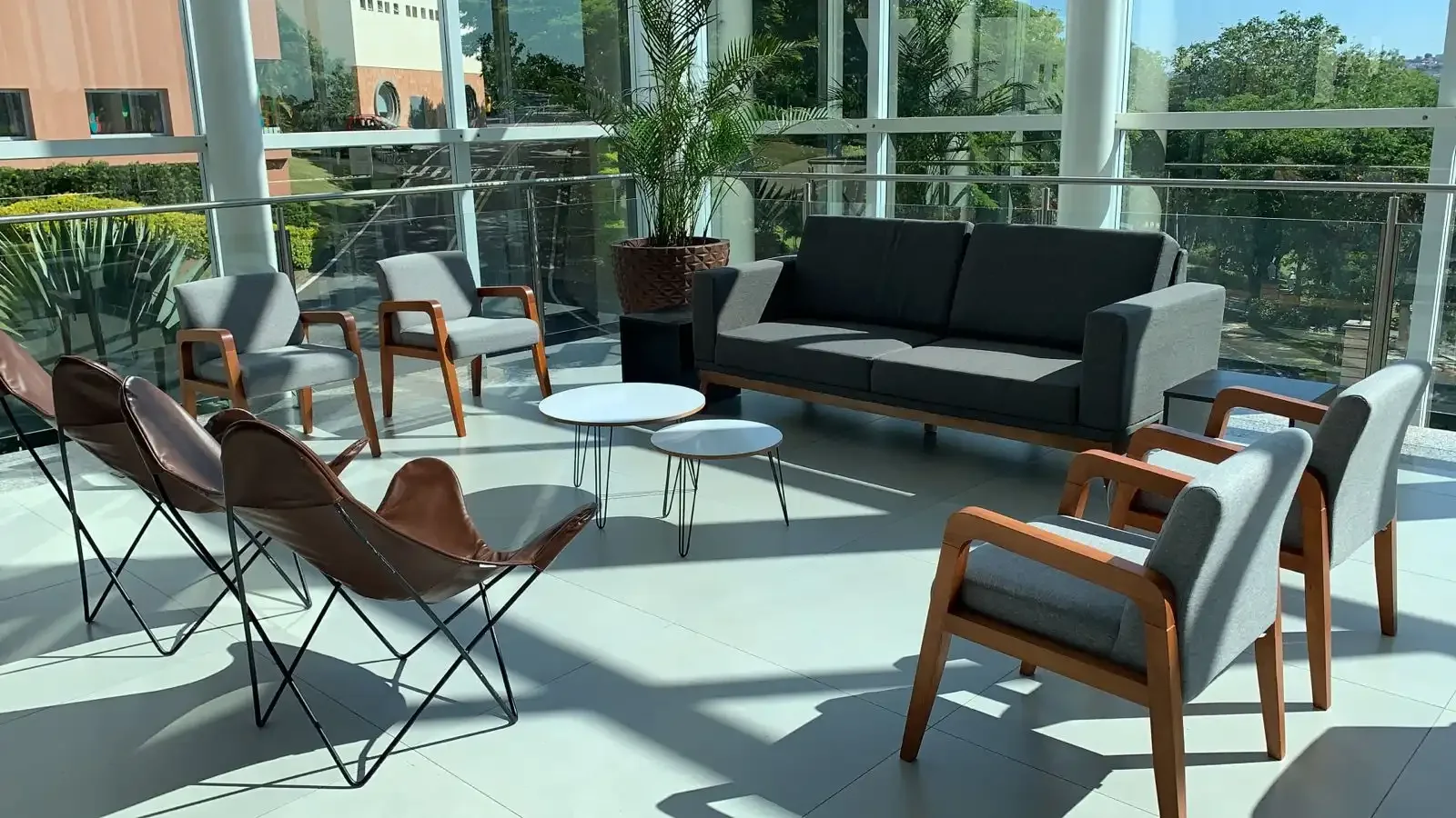 Lounge area furnished with sofas and armchairs at a corporate event